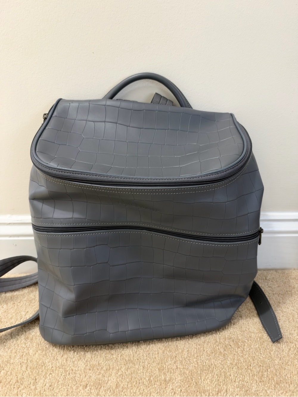 Longchamp Gray Croc-Embossed Backpack